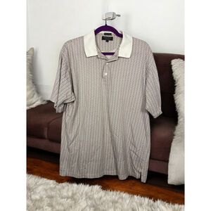 Men's L Anthony Francois Egyptian Cotton Short Sleeve Polo Shirt Beige/Brown